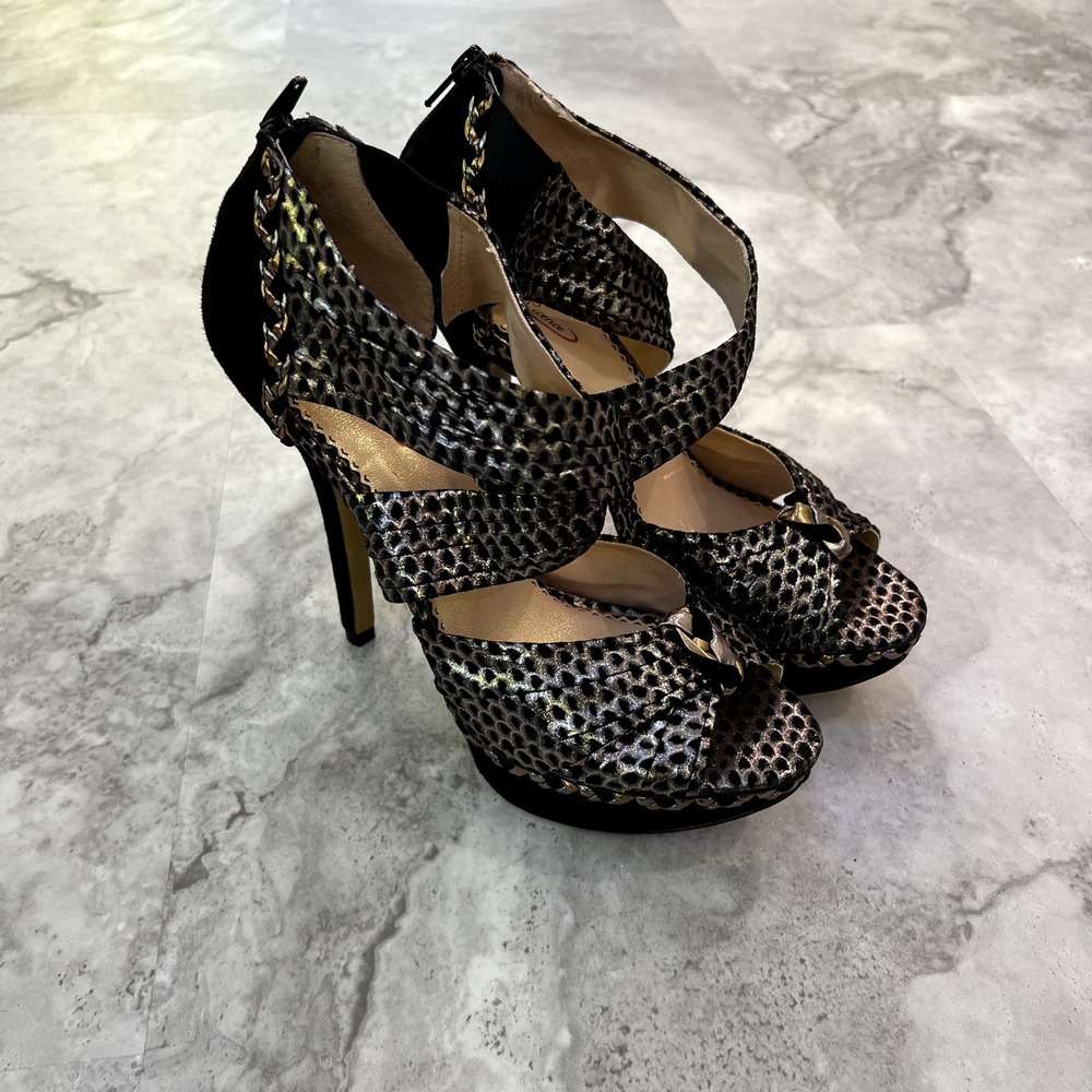 Poetic License Force Of Nature‎ Womens Black Leather High Heel Sandals Size 9.5